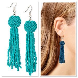 Silver-Tone Seed Bead Tassel Drop Earrings